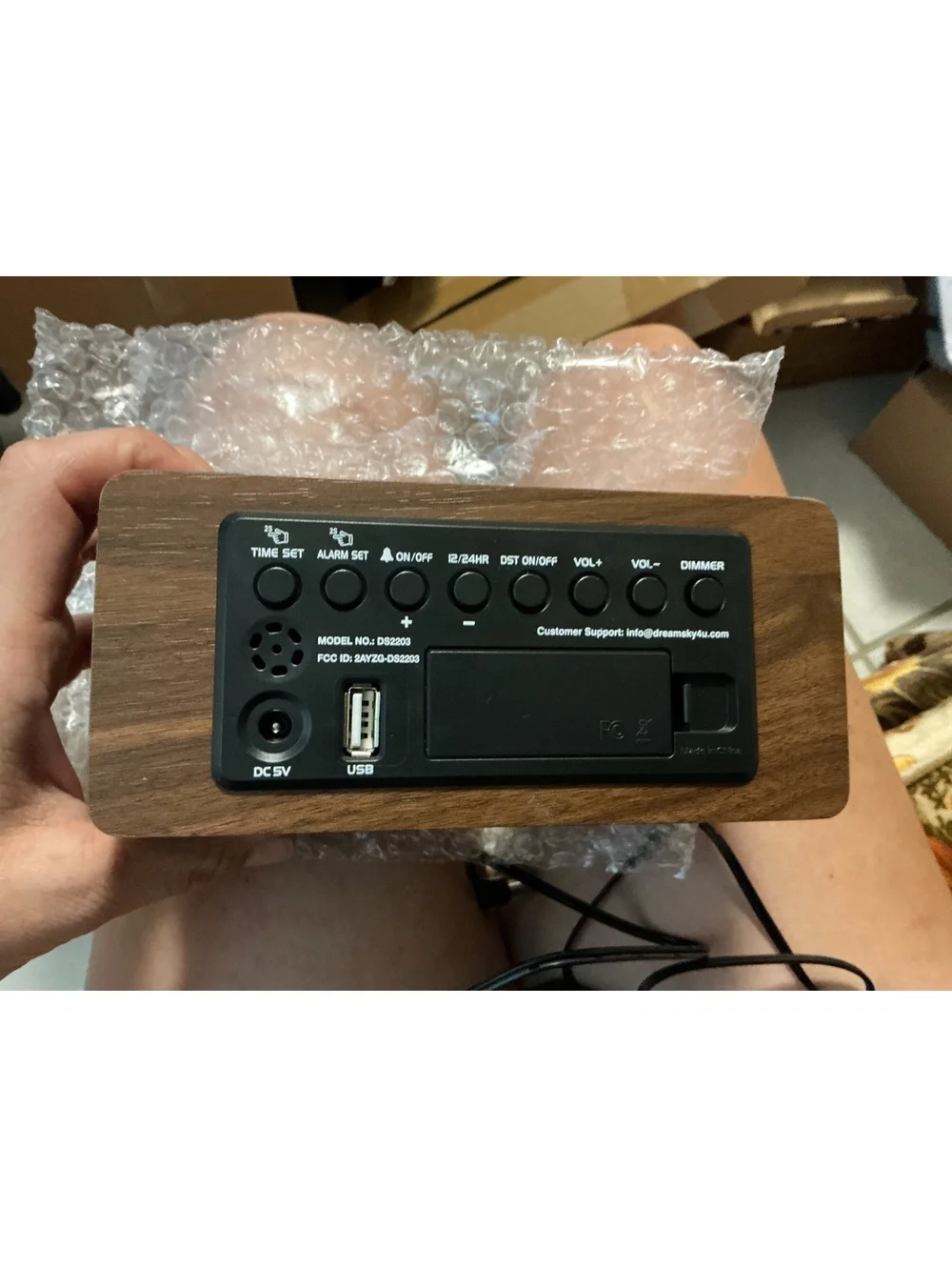DreamSky Wooden Alarm Clock with Wireless Charging and USB Port